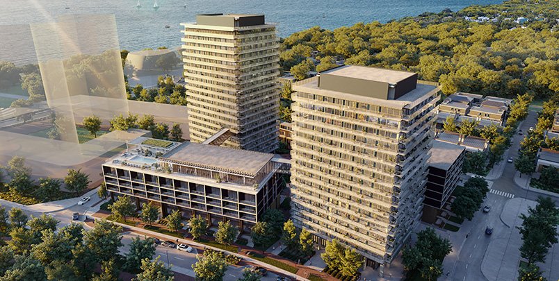 bridge house at brightwater condo located in port credit and develped by Kilmer Group, Dream Unlimited, Diamond Corp, and FRAM + Slokker
